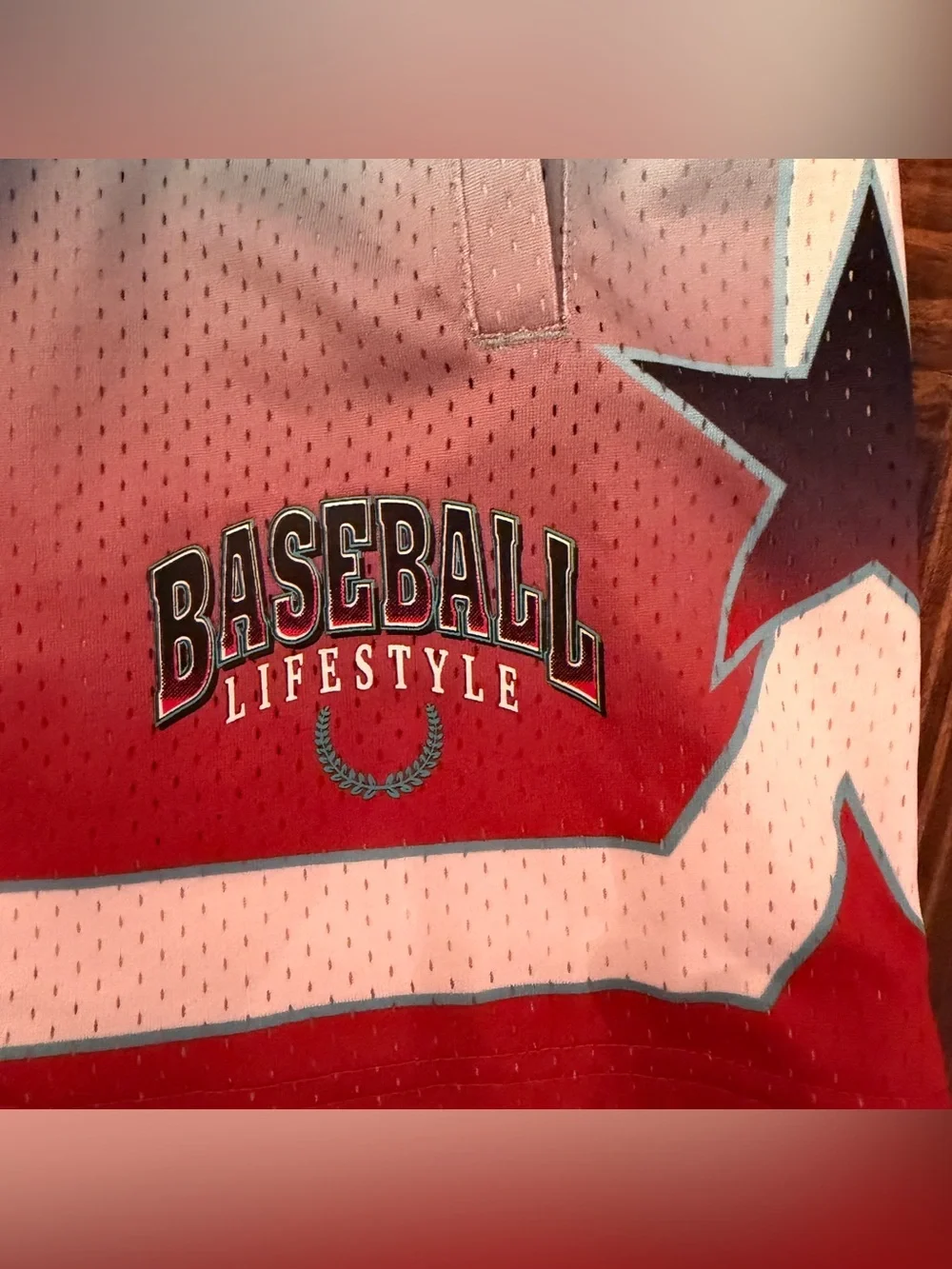 Baseball Lifestyle Men's Gradient Athletic Shorts in Light Blue and Red